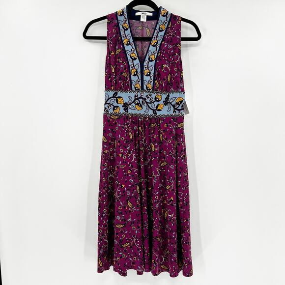 NWT Wisp Women's Red Floral Paisley Sleeveless V-Neck Midi Dress Size 0 - Picture 1 of 5